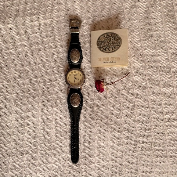 Vintage | NIB Western Cowboy Rodeo Watch Silver Creek Classics Black Leather - Picture 1 of 13